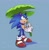 Size: 1947x2000 | Tagged: safe, artist:nanite, sonic the hedgehog, blue background, leaf, leaf umbrella, lilypad, looking up, male, mouth open, rain, simple background, solo