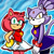 Size: 894x894 | Tagged: safe, artist:wattsonrose, amy rose, blaze the cat, cat, hedgehog, 2021, abstract background, amy x blaze, cute, duo, duo female, female, females only, lesbian, looking at viewer, medal, outline, shipping, smile, white outline