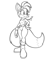 Size: 1600x2100 | Tagged: safe, artist:fours, miles "tails" prower, fox, black and white, female, gender swap, glasses on head