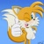 Size: 1500x1500 | Tagged: safe, artist:andtails1, miles "tails" prower, 2023, alternate version, blushing, gradient background, hand on hip, looking at viewer, male, mouth open, open smile, redraw, signature, smile, smiling at viewer, solo, sonic x style, standing, thumbs up, wink, winking at viewer