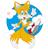 Size: 950x991 | Tagged: safe, artist:devotedsidekick, miles "tails" prower, blushing, clouds, heart, looking at viewer, mid-air, mouth open, semi-transparent background, smile, solo, treads, v sign