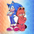 Size: 2000x2000 | Tagged: safe, artist:fernsnailz, sonic the hedgehog, cat, abstract background, arms folded, barefoot, crossover, duo, duo male, garfield, lidded eyes, looking at viewer, male, outline, smile, standing