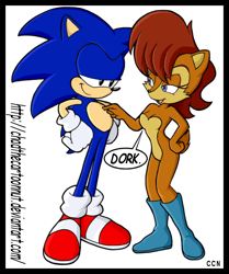 Size: 620x742 | Tagged: safe, artist:chadthecartoonnut, sally acorn, sonic the hedgehog, sally x sonic, shipping, straight