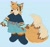 Size: 2048x1943 | Tagged: safe, artist:sonicattos, miles "tails" prower, oc, oc:molly prower, belt, blue background, boots, claws, eyelashes, fingerless gloves, mouth open, one fang, shirt, shorts, simple background, smile, solo, standing, trans female, transgender