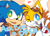 Size: 1280x910 | Tagged: dead source, safe, artist:askboominggays, miles "tails" prower, sonic the hedgehog, 2016, ask booming gays, blushing, duo, english text, fangs, gay, heart, holding something, orange background, screwdriver, shipping, simple background, smile, sonic boom (tv), sonic x tails, v sign, wink