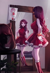 Size: 2122x3085 | Tagged: safe, artist:abarai, amy rose, human, amy's halterneck dress, cosplay, mirror, rarity