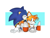 Size: 1600x1200 | Tagged: safe, artist:_nav_o, artist:justnav04, miles "tails" prower, sonic the hedgehog, abstract background, classic sonic, classic style, classic tails, cute, duo, kiss on head, platonic, sitting, smile
