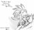 Size: 480x420 | Tagged: artist needed, safe, jet the hawk, miles "tails" prower, against wall, duo, frown, gay, japanese text, jetails, looking at each other, pinning them, shipping, sketch, smile, sonic riders, standing
