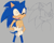 Size: 680x539 | Tagged: dead source, safe, artist:chaoparks, sonic the hedgehog, blushing, cheek fluff, chest fluff, eyes closed, grey background, laughing, line art, shoulder fluff, simple background, sketch, solo, standing