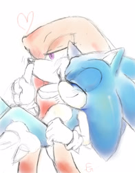 Size: 4700x6000 | Tagged: safe, artist:futuregalaxea, knuckles the echidna, sonic the hedgehog, 2018, blushing, carrying them, duo, gay, heart, knuxonic, shipping, signature, simple background, sketch, smile, standing, white background