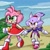 Size: 1024x1024 | Tagged: safe, artist:_ryder_otd_, amy rose, blaze the cat, cat, hedgehog, 2020, amy x blaze, amy's halterneck dress, blaze's tailcoat, blushing, cute, daytime, duo, female, females only, holding hands, lesbian, outdoors, shipping, walking