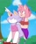 Size: 900x1100 | Tagged: safe, artist:miscelluneous, amy rose, blaze the cat, cat, hedgehog, 2020, amy x blaze, carrying them, clouds, cute, daytime, duo, female, females only, flower, lesbian, looking at something, looking offscreen, looking up, mouth open, open smile, outdoors, pointing, riding on back, shipping, smile, tree