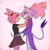 Size: 1080x1080 | Tagged: safe, artist:goat.zipp, amy rose, blaze the cat, cat, hedgehog, 2023, amy x blaze, blaze's tailcoat, cute, duo, female, females only, gradient background, hands on cheeks, hearts, holding each other, lesbian, lidded eyes, looking at each other, shipping, side view, smile, smiling at each other