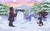 Size: 2048x1280 | Tagged: safe, artist:cheap-slaw, agent stone, maria robotnik, robotnik, shadow the hedgehog, clouds, duo, duo male, male, mountain, outdoors, scarf, snow, snowman, tree, winter
