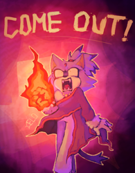 Size: 768x983 | Tagged: safe, artist:eloscore, blaze the cat, abstract background, angry, english text, fire, flame, looking up, outline, shrunken pupils, signature, solo, standing