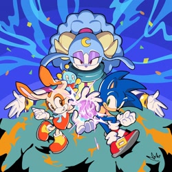 Size: 2480x2480 | Tagged: safe, artist:biolizard02, cheese (chao), cream the rabbit, sonic the hedgehog, sonic dream team, ariem, dream orb