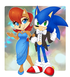 Size: 761x838 | Tagged: safe, artist:metalpandora, sally acorn, sonic the hedgehog, dress, duo, sally x sonic, shipping