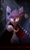 Size: 1500x2500 | Tagged: safe, artist:midowko, fox, 2015, abstract background, animatronic, barely sonic related, clenched fist, creepy smile, foxy (fnaf), front view, glowing eyes, hallway, hook, indoors, looking at viewer, mobianified, nighttime, orange eyes, robot, running, running towards viewer, smile, smiling at viewer, solo