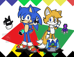 Size: 1046x798 | Tagged: safe, artist:anthonyazxmn, manik acorn, manik the hedgehog, skye prower, abstract background, duo, duo male, looking at viewer