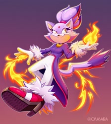 Size: 2593x2893 | Tagged: safe, artist:okasaira, blaze the cat, fire, solo