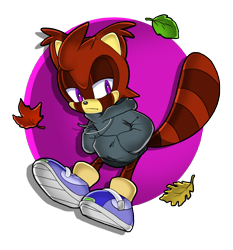 Size: 2324x2492 | Tagged: safe, artist:segamastergirl, oc, oc:seiji the tanuki, blue shoes, frown, hands in pocket, hoodie, leaf, lidded eyes, male, oc only, purple eyes, semi-transparent background, solo, solo male, tanuki, uekawa style