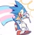 Size: 869x905 | Tagged: dead source, safe, artist:r0b0t1m3, sonic the hedgehog, 2019, flag, holding something, looking at viewer, male, modern sonic, mouth open, pride flag, running, simple background, smile, solo, top surgery scars, trans male, trans pride, transgender, v sign, white background