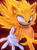 Size: 1280x1734 | Tagged: safe, artist:daxratchet, sonic the hedgehog, 2020, claws, evil, fleetway, fleetway super sonic, flying, glowing, looking at viewer, male, messy fur, mouth open, outline, reaching towards the viewer, red background, sharp teeth, simple background, smile, solo, solo male, super form