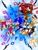 Size: 1536x2048 | Tagged: safe, artist:meelowsh1, amy rose, knuckles the echidna, miles "tails" prower, sonic the hedgehog, sonic heroes, abstract background, aviator jacket, bandana, blue shoes, dress, female, freckles, goggles, goggles on head, group, hat, knuckles' hat, looking at viewer, male, mid-air, mouth open, one fang, piko piko hammer, poncho, redesign, smile, v sign