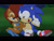 Size: 960x720 | Tagged: safe, artist:segamew, sally acorn, sonic the hedgehog, chipmunk, hedgehog, 2011, duo, grass, linking arms, nighttime, outdoors, redraw, sally x sonic, shipping, sitting, sonic satam, straight