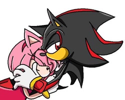 Size: 504x404 | Tagged: safe, artist:silverxcristal, amy rose, shadow the hedgehog, 2010, amy x shadow, duo, holding each other, shipping, simple background, sonic x style, straight, white background