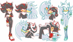 Size: 1024x600 | Tagged: safe, artist:kirsa-w, shadow the hedgehog, silver the hedgehog, 2017, blushing, duo, duo male, frown, gay, lidded eyes, looking at each other, male, shadow x silver, shipping, simple background, smile, standing, white background