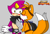 Size: 1280x880 | Tagged: source needed, safe, artist:maylovesakidah, espio the chameleon, miles "tails" prower, blushing, duo, espio x tails, eyes closed, gay, grey background, kiss on cheek, logo, looking at them, scarf, shipping, simple background, sonic boom (tv), standing