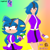 Size: 1024x1024 | Tagged: safe, artist:yeahimakiralol, oc, oc:sasha the hedgehog, hedgehog, human, 2023, abstract background, chaos emerald, colored quills, dress, duality, fankid, female, frown, gradient background, humanized, lidded eyes, looking at each other, magical gay spawn, oc only, parent:shadow, parent:sonic, parents:sonadow, red eyes, solo, solo female, standing