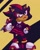 Size: 960x1200 | Tagged: safe, artist:skeletonpendeja, shadow the hedgehog, chao, abstract background, annoyed, au:girl (mykell cube), crop top, dark chao, fishnets, frown, holding something, keychain, lipstick, looking at something, nonbinary, phone, skirt, solo, standing, tan skin