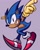 Size: 960x1200 | Tagged: safe, artist:skeletonpendeja, sonic the hedgehog, classic sonic, clenched teeth, dark skin, eyelashes, falling, looking at viewer, pointing, purple background, simple background, smile, solo, yellow gloves