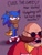 Size: 960x1280 | Tagged: safe, artist:skeletonpendeja, robotnik, sonic the hedgehog, human, dark skin, dialogue, duo, english text, eyelashes, grin, lidded eyes, looking at them, mouth open, purple background, simple background, smile, standing, that hedgehog sure is fast, this won't end well, yellow gloves