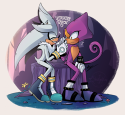 Size: 2000x1842 | Tagged: safe, artist:starlightseq, espio the chameleon, silver the hedgehog, hedgehog, blushing, chameleon, english text, gay, shipping, silvio