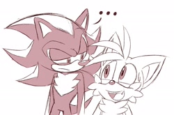 Size: 2048x1349 | Tagged: safe, artist:tanzillaaaa, miles "tails" prower, shadow the hedgehog, ..., duo, looking at each other, shadow is not amused, shipping denied