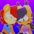 Size: 2048x2048 | Tagged: safe, artist:head---ache, nicole the hololynx, sally acorn, blushing, duo, eyebrow clipping through hair, gradient background, lesbian, looking down, nicole x sally, outline, shipping, smile, standing, yellow outline