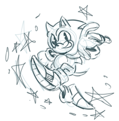 Size: 1075x1094 | Tagged: dead source, safe, artist:takosa, sonic the hedgehog, clenched teeth, looking at viewer, running, simple background, sketch, smile, solo, sparkles, star (symbol), white background