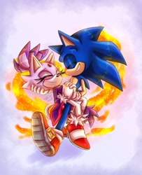 Size: 1300x1600 | Tagged: safe, artist:sweggyllamaqueen, blaze the cat, sonic the hedgehog, cat, hedgehog, shipping, sonaze, straight