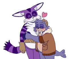 Size: 1200x1000 | Tagged: safe, artist:xcustardopossumx, big the cat, rotor walrus, 2021, :3, aviator jacket, bigabetes, bigotor, blushing, duo, eyes closed, heart, hugging, male, males only, rotorbetes, shipping, simple background, smile, standing, transparent background