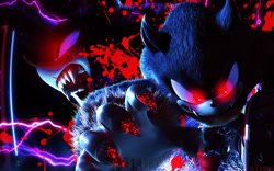 Size: 1920x1200 | Tagged: semi-grimdark, artist:sonicthehedgehogbg, sonic the hedgehog, sonic unleashed, 2014, 3d, abstract background, blood, glowing eyes, looking at viewer, male, red eyes, solo, wallpaper, werehog