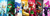 Size: 2826x908 | Tagged: safe, artist:biko97, espio the chameleon, jet the hawk, knuckles the echidna, miles "tails" prower, shadow the hedgehog, silver the hedgehog, sonic the hedgehog, bird, echidna, fox, hedgehog, 2019, abstract background, chameleon, clothes, fighting pose, group, headphones, redesign