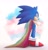 Size: 1982x2048 | Tagged: dead source, safe, artist:awhxque, sonic the hedgehog, abstract background, arms folded, cape, clenched teeth, heart, looking back at viewer, male, pride, smile, solo, standing, trans pride