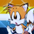 Size: 768x768 | Tagged: safe, artist:homophobic-sonic, miles "tails" prower, fox, aro ace pride, aromantic, asexual, classic tails, edit, freckles, icon, looking offscreen, male, mouth open, one fang, pride, pride flag background, solo