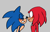 Size: 966x614 | Tagged: safe, artist:weirdozjunkary, knuckles the echidna, sonic the hedgehog, echidna, hedgehog, blushing, duo, eyes closed, flat colors, frown, gay, grey background, knuxonic, looking at them, male, males only, nose boop, shipping, side view, simple background, smile
