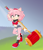 Size: 1801x2103 | Tagged: safe, artist:zeevmoon, amy rose, alternate outfit, arm behind head, female, grass, grey skies, hill, lidded eyes, looking offscreen, outdoors, piko piko hammer, shorts, solo