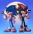 Size: 1604x1660 | Tagged: safe, artist:punkytoonz, shadow the hedgehog, sonic the hedgehog, hedgehog, 2023, abstract background, asexual, asexual pride, blushing, demiromantic, demiromantic pride, duo, flag, frown, gay, gay pride, holding something, lidded eyes, male, males only, pride, pride flag, shadow x sonic, shipping, smile, standing, star (symbol), wink