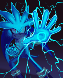 Size: 1392x1710 | Tagged: safe, artist:knockabiller, silver the hedgehog, hedgehog, electricity, glowing, psychokinesis, solo